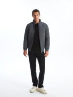 Regular Fit Funnel Neck Men's Knitwear Coat - Image 4