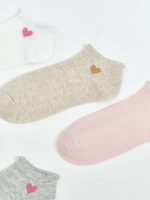 Girls' Heart-Patterned Ankle Socks, Set of Five - Image 2