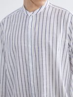 Regular Fit Striped Men's Shirt with a Mandarin Collar - Image 3