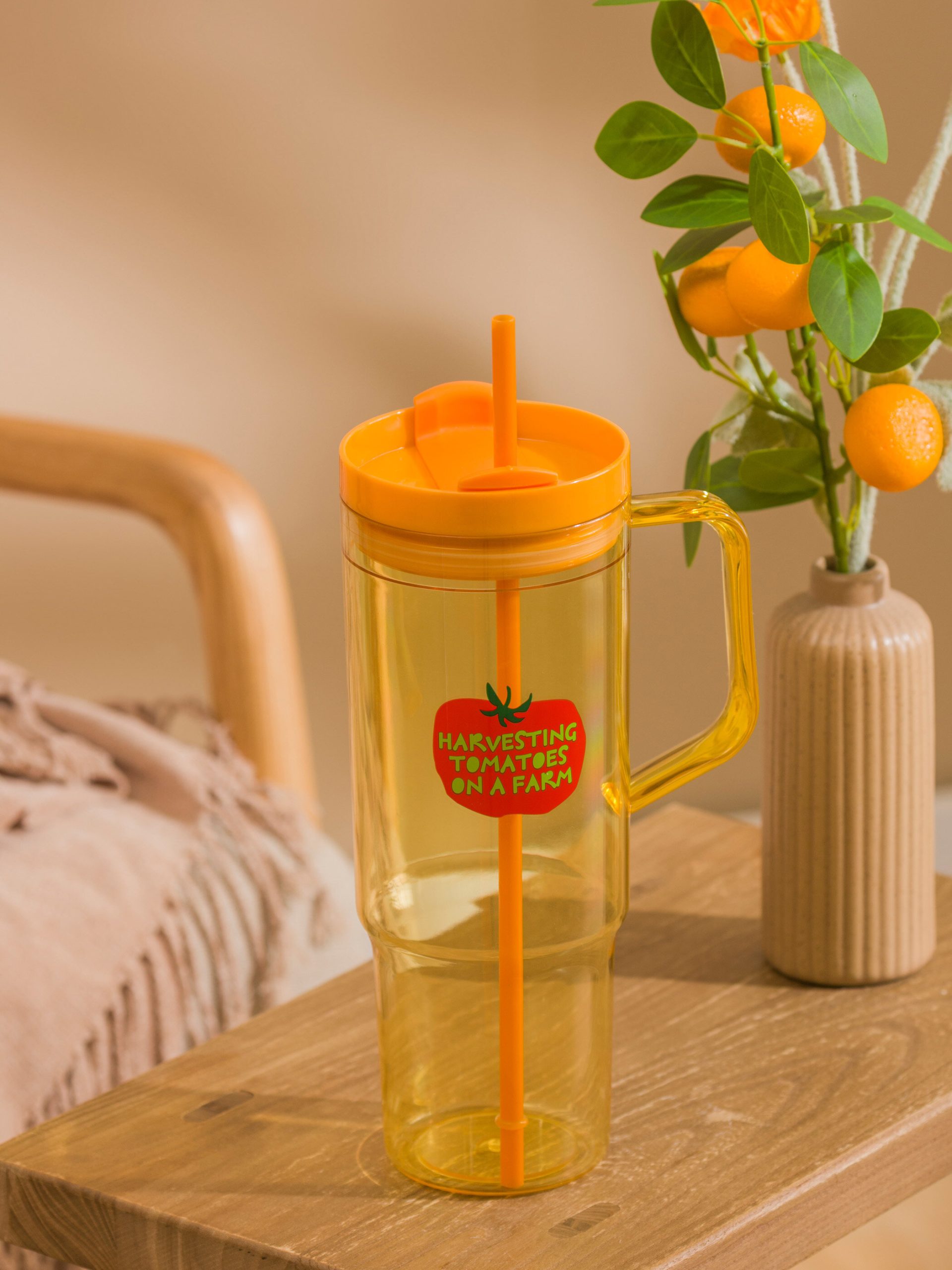 Printed Glass Tumbler with Straw, 1200 ml