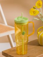 Pineapple Printed Straw Water Bottle