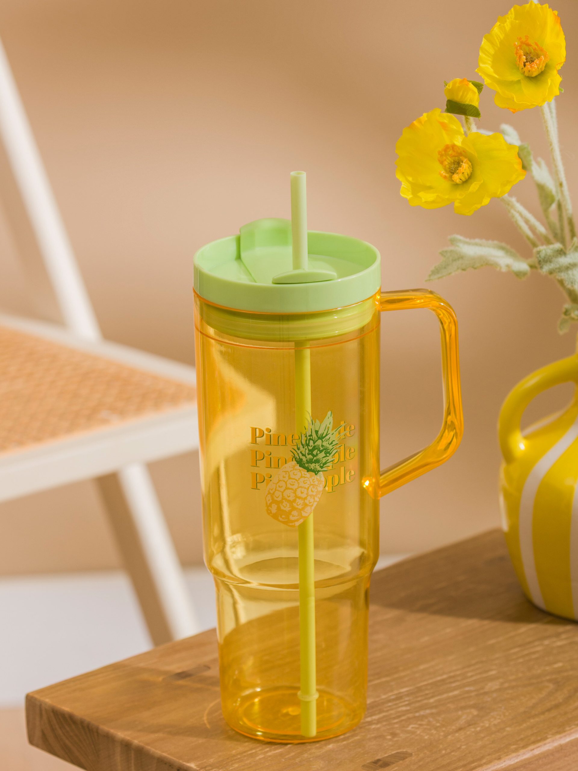 Pineapple Printed Straw Water Bottle