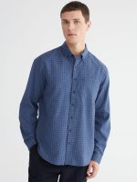 Regular Fit Long Sleeve Plaid Gabardine Men's Shirt