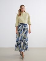 Elastic Waist Patterned Chiffon Pleated Skirt