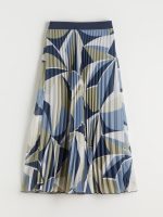 Elastic Waist Patterned Chiffon Pleated Skirt - Image 5