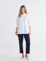 Striped Floral Embroidered Poplin Women's Shirt - Image 2