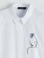 Striped Floral Embroidered Poplin Women's Shirt - Image 6