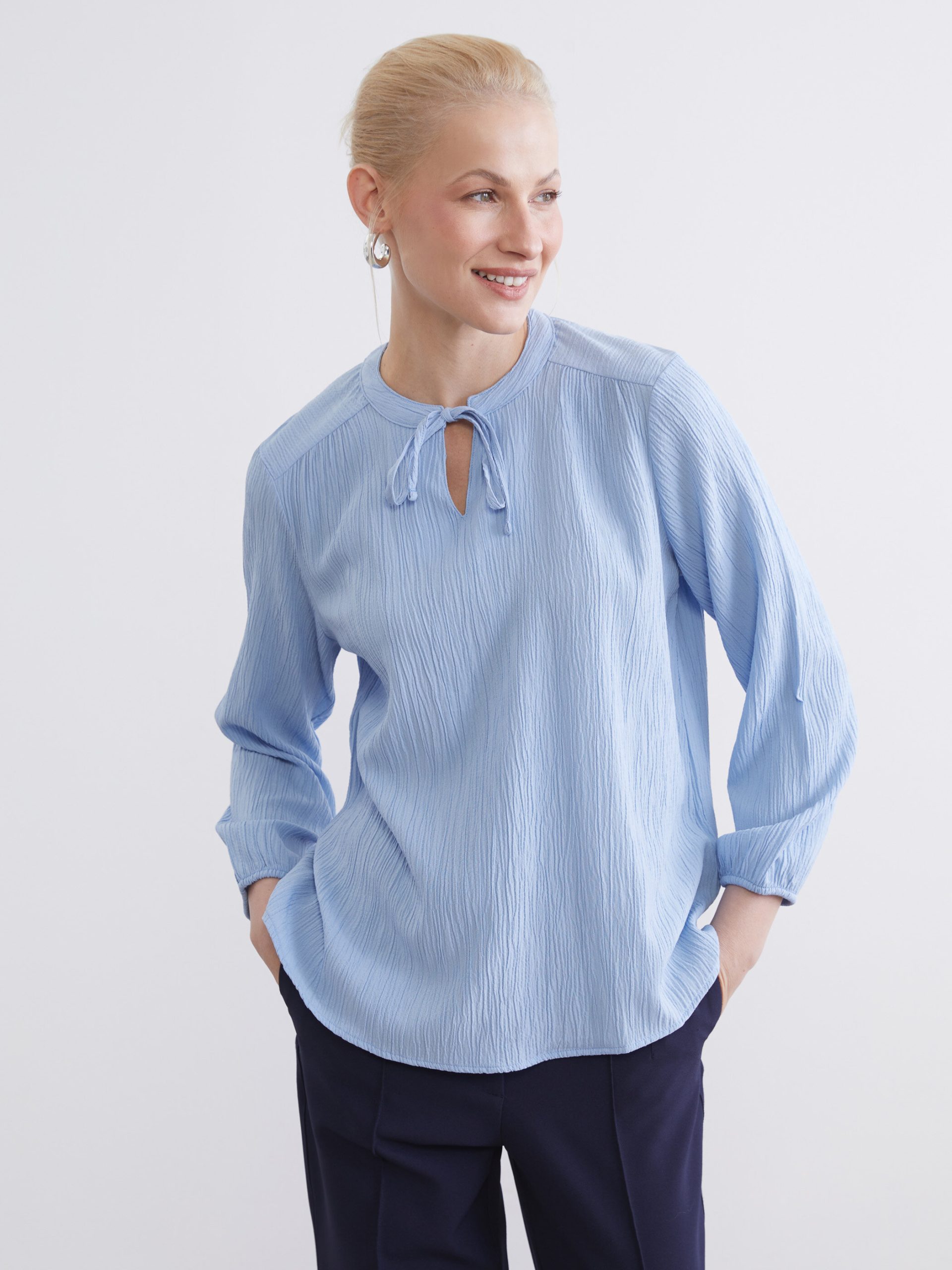 Textured Blouse with Tie Neck