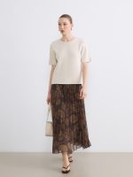 Elastic Waist Patterned Pleated Chiffon Skirt