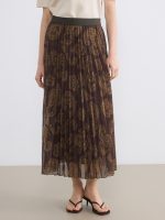 Elastic Waist Patterned Pleated Chiffon Skirt - Image 2