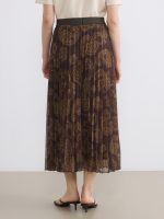 Elastic Waist Patterned Pleated Chiffon Skirt - Image 4