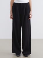 Loose Fit Wide Leg Pleated Women's Fabric Trousers - Image 2