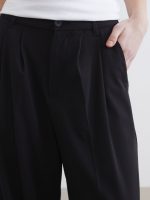 Loose Fit Wide Leg Pleated Women's Fabric Trousers - Image 3