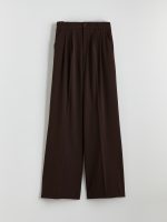 Loose Fit Wide Leg Pleated Women's Fabric Trousers - Image 11