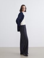 Elastic Waist Striped Linen Blend Trousers