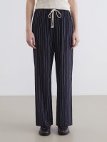 Elastic Waist Striped Linen Blend Trousers - Image 2