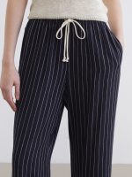 Elastic Waist Striped Linen Blend Trousers - Image 3