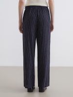 Elastic Waist Striped Linen Blend Trousers - Image 4