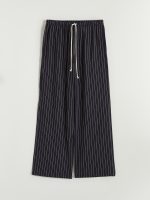 Elastic Waist Striped Linen Blend Trousers - Image 5