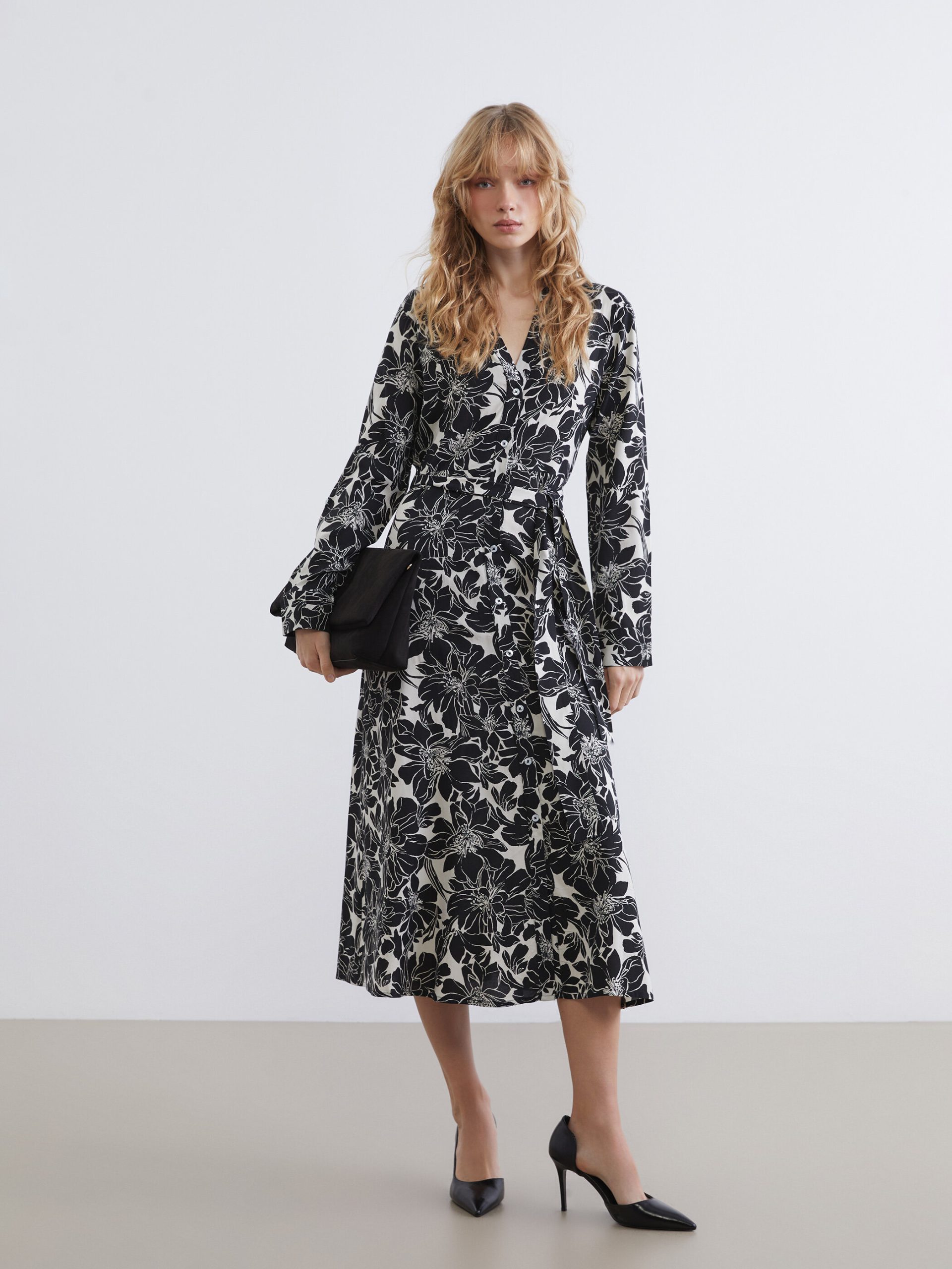 Floral Sash Poplin Women's Shirt Dress