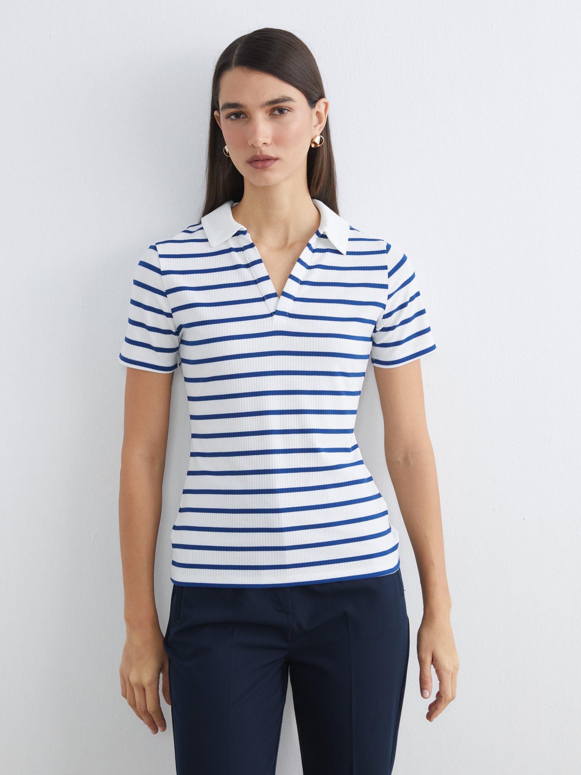 Polo Neck Striped Women's T-Shirt