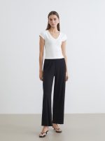 Textured Women's Trousers with Elastic Waistband