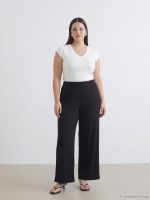 Textured Women's Trousers with Elastic Waistband - Image 2