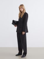 Wide Leg Pleated Women's Fabric Trousers