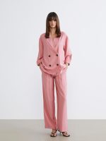 Women's Textured Trousers with an Elastic Waist