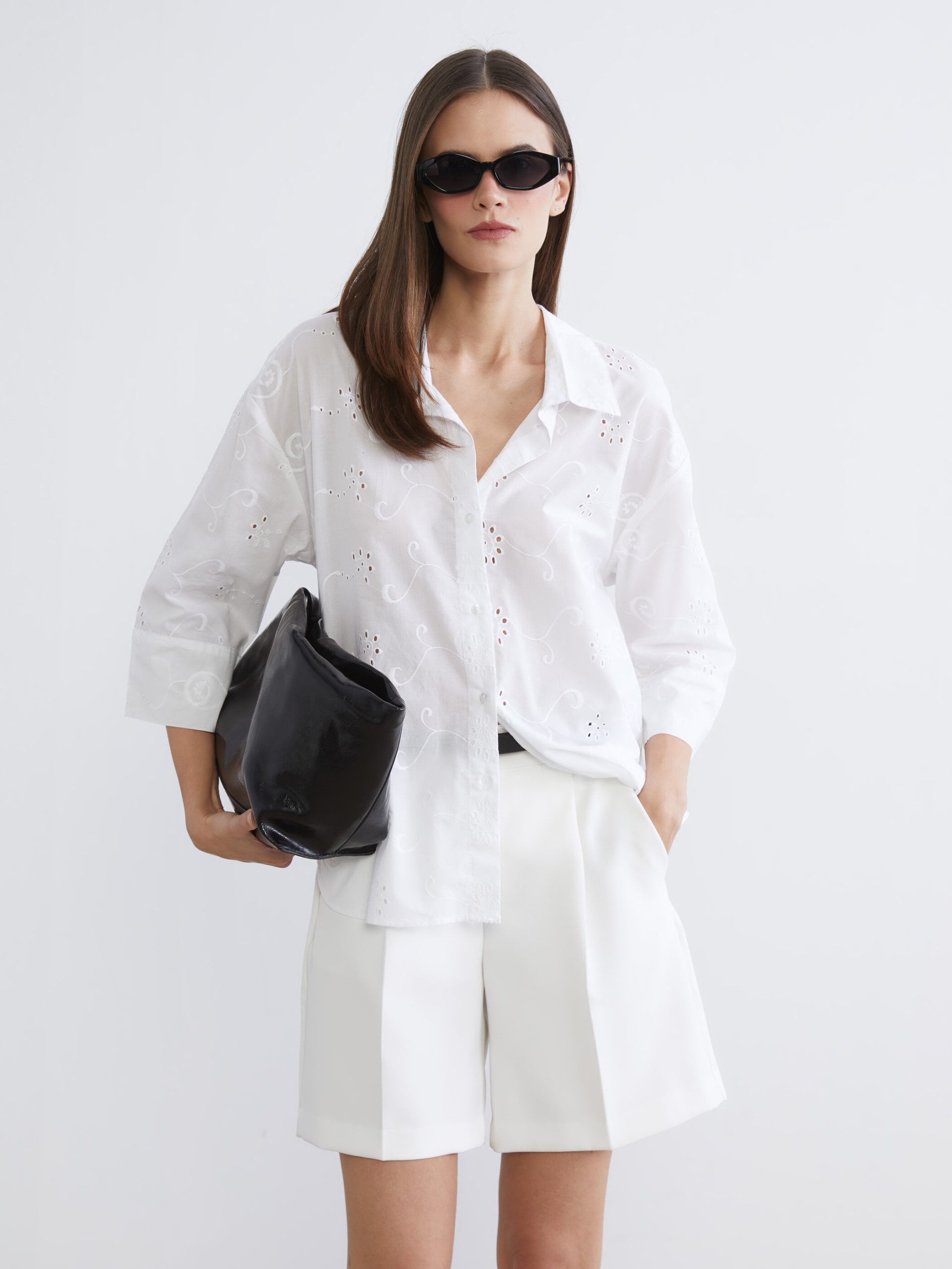Hole-Knitted Oversize Women's Shirt