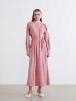 Grandad Collar Sash Waist Shirt Dress