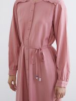 Grandad Collar Sash Waist Shirt Dress - Image 3
