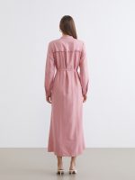 Grandad Collar Sash Waist Shirt Dress - Image 4