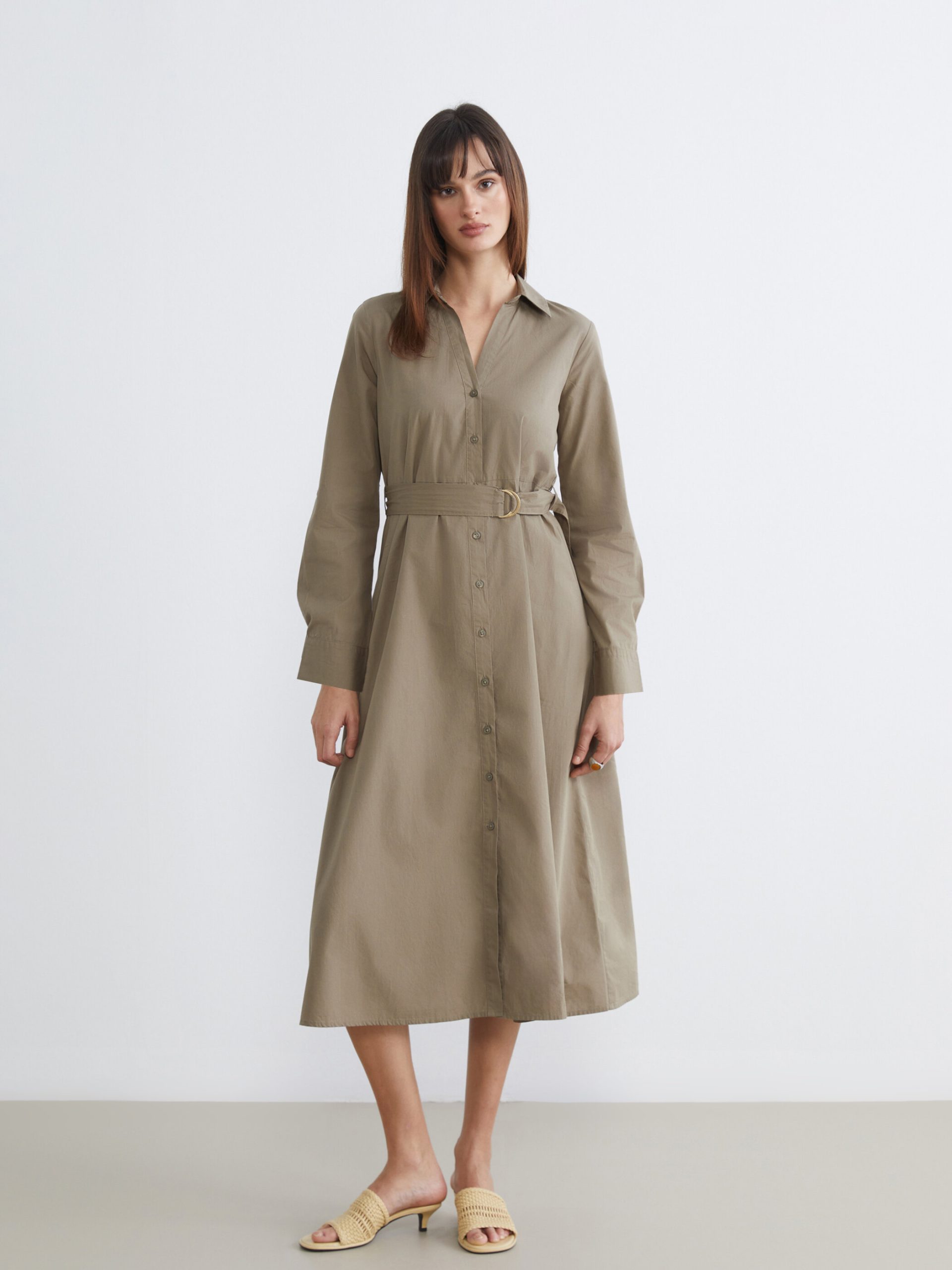 Women's Sash Poplin Shirt Dress