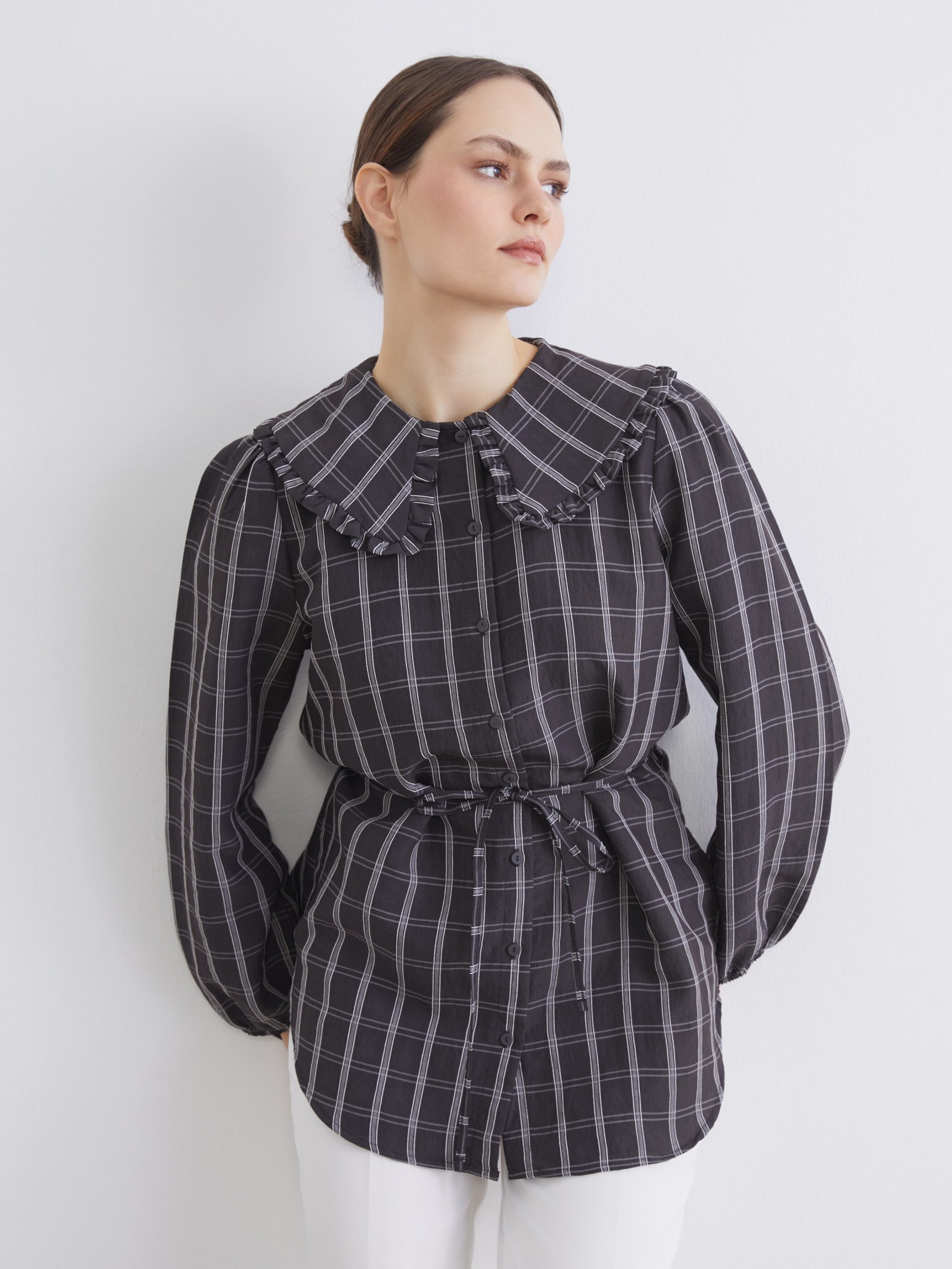 L_20261-S6HS36Z8-LKN-83-60-90-176_A.jpg Peter Pan Collar Plaid Women's Shirt Tunic - Image 1