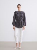 Peter Pan Collar Plaid Women's Shirt Tunic - Image 3
