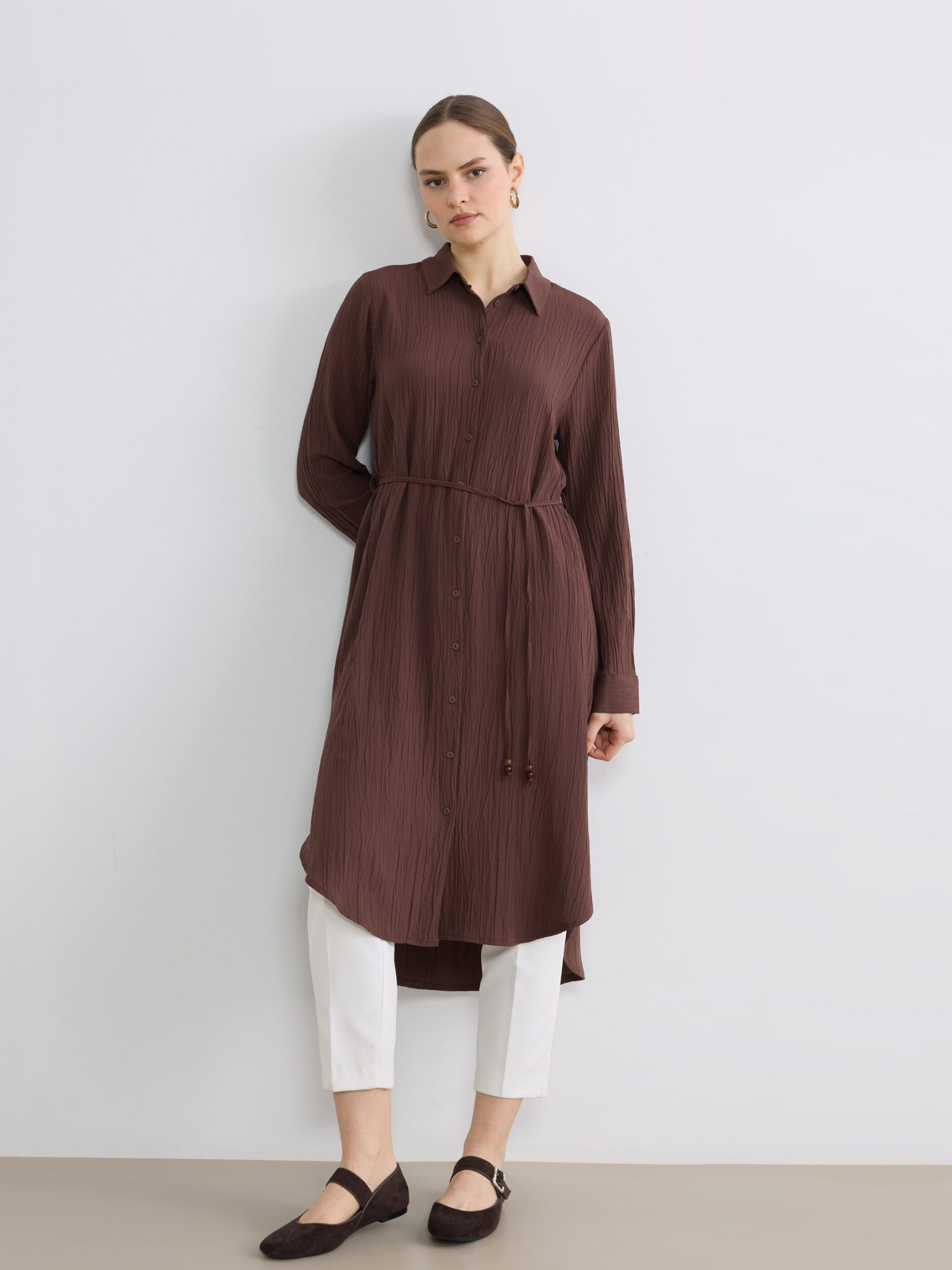 Textured Oversize Women's Shirt Tunic