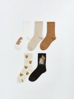 Bear Print Women's Ankle Socks 5-Pack