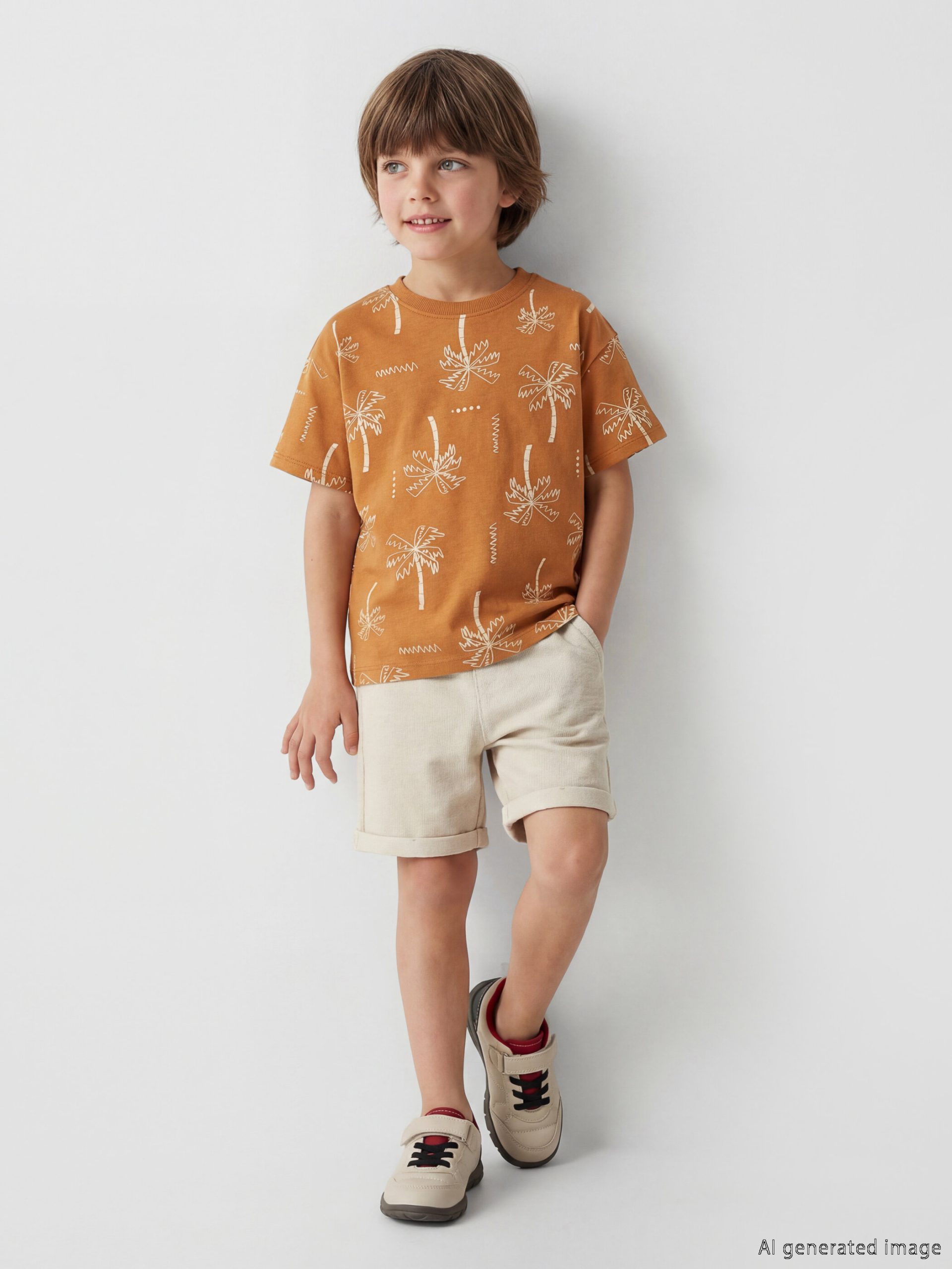 Patterned Boys' T-Shirt and Shorts