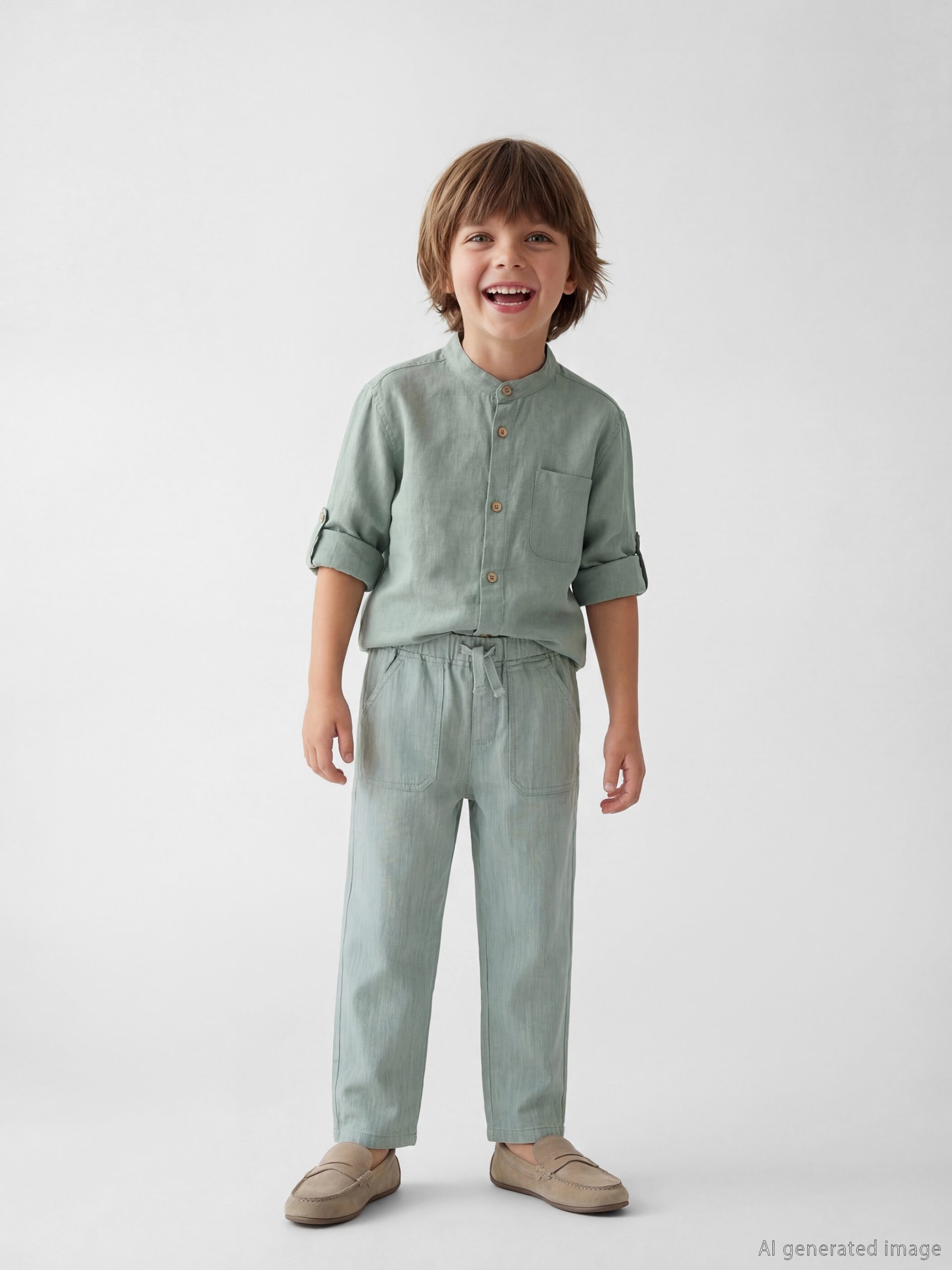 L_20261-S65657Z1-GBN-116-21_5.jpg Boys' Trousers with Elastic Waistband - Image 1