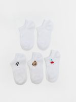 Embroidered Girl's Ankle Socks - Set of 5