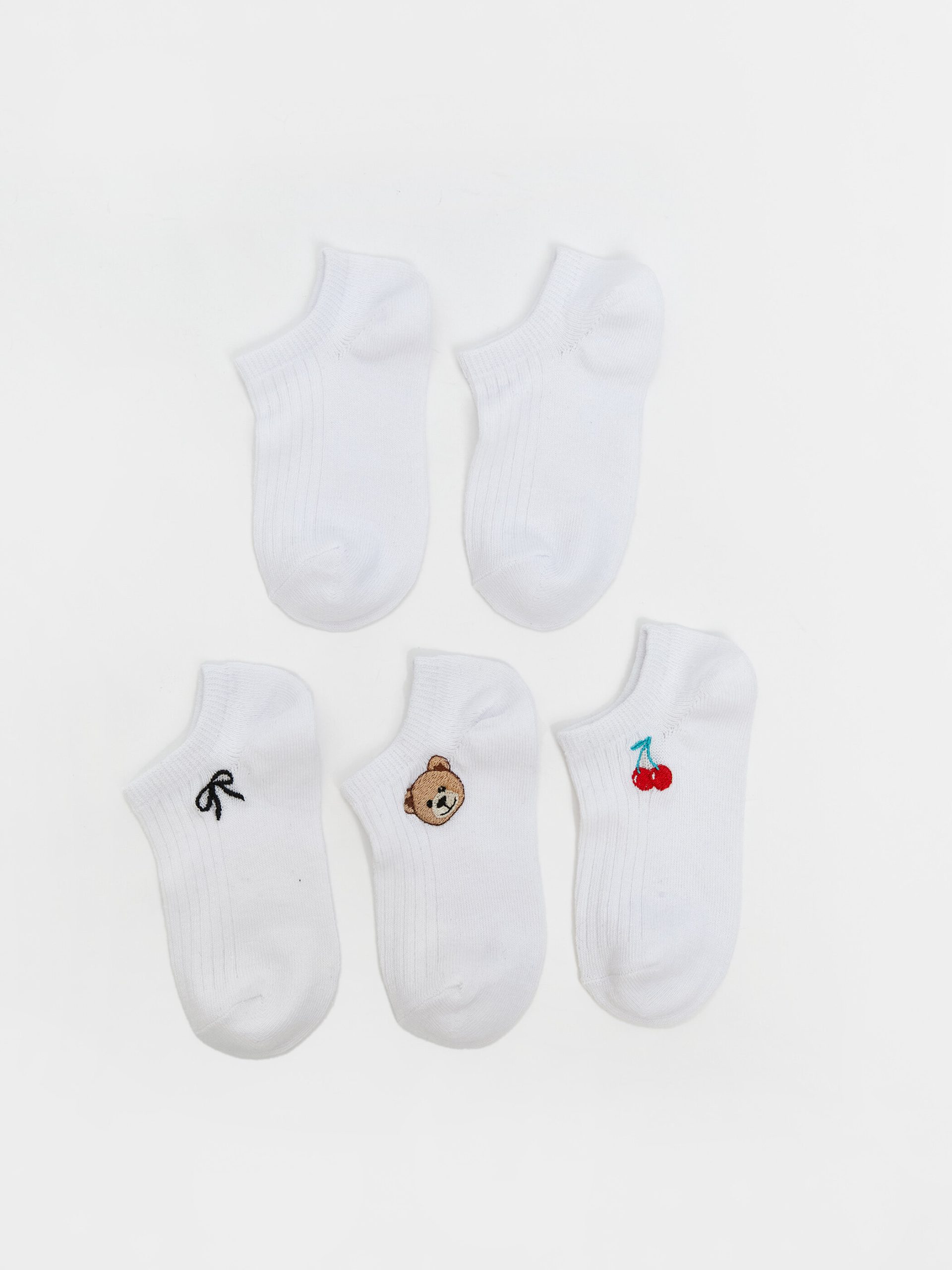 Embroidered Girl's Ankle Socks - Set of 5