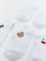 Embroidered Girl's Ankle Socks - Set of 5 - Image 2