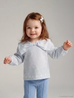 Striped baby girl blouse and leggings with bow neck detail. - Image 2