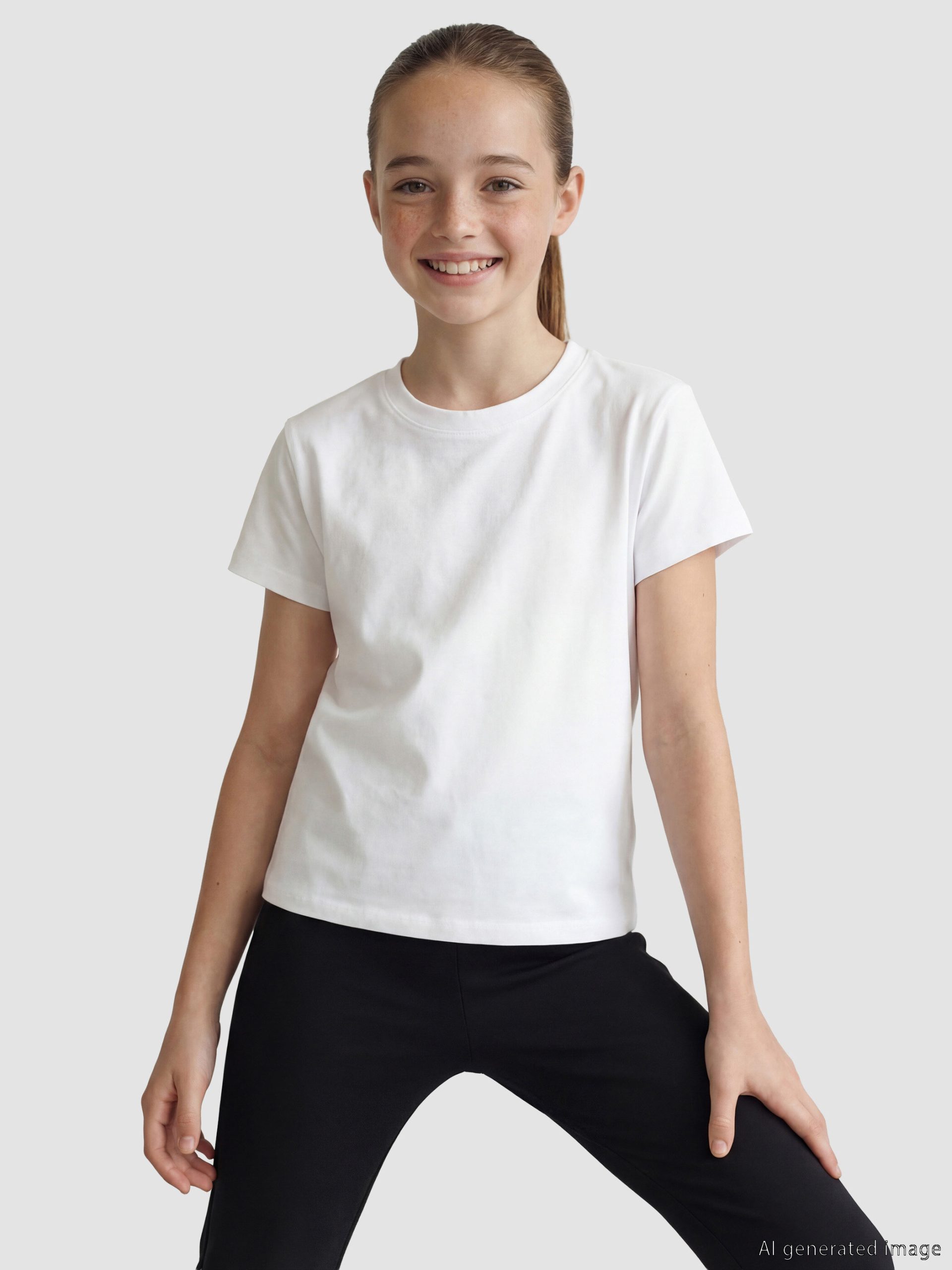 Girls' Crew Neck Ribbed T-Shirt