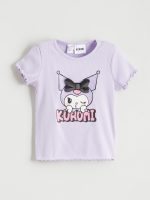 Kuromi Printed Girls' Ribbed T-Shirt