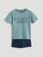 Embossed Printed Boys' Shortie Pyjama Set