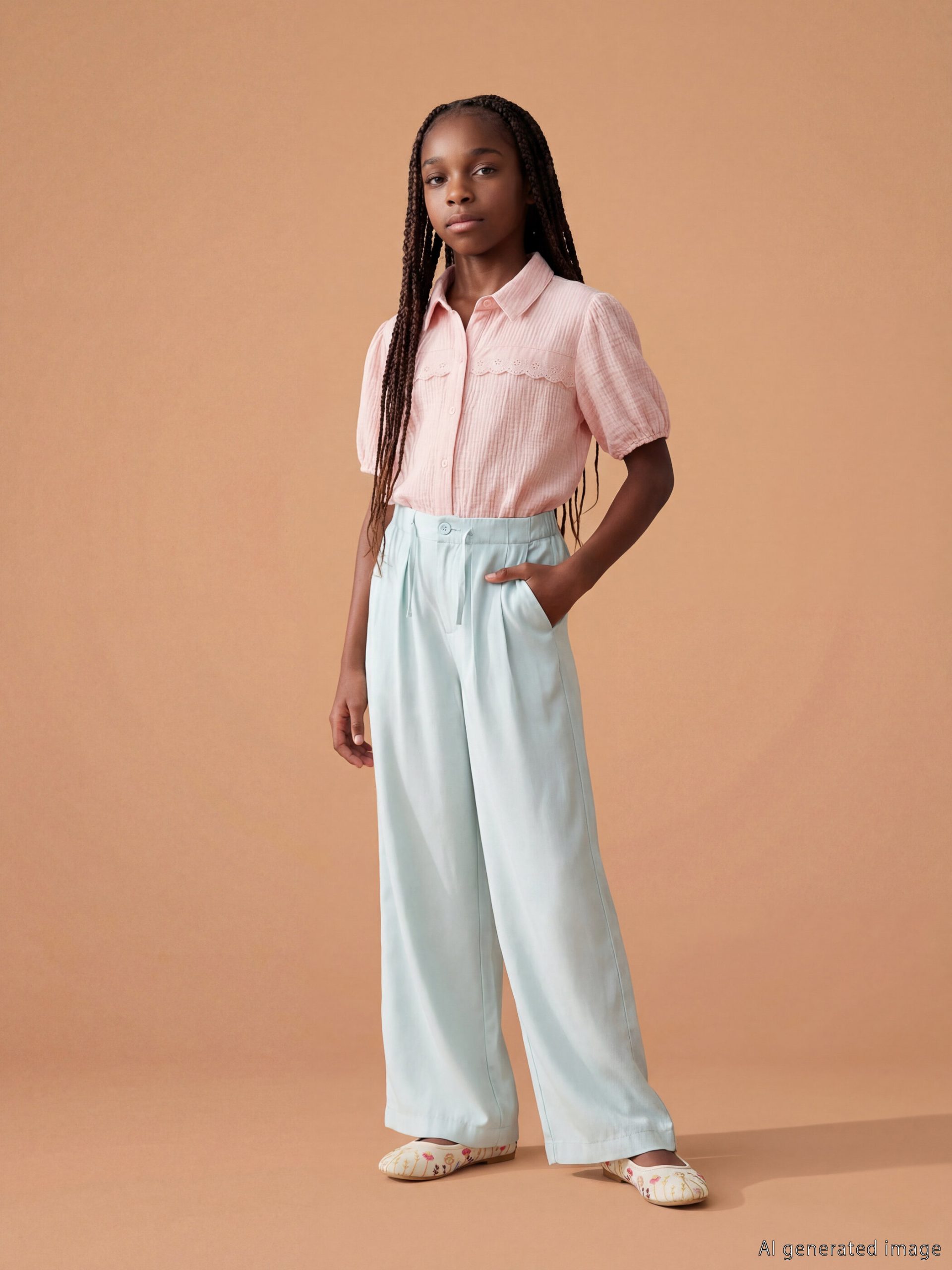 L_20261-S6AG64Z4-FFV-138-32_5.jpg Girls' Wide-Leg Pleated Trousers - Image 1