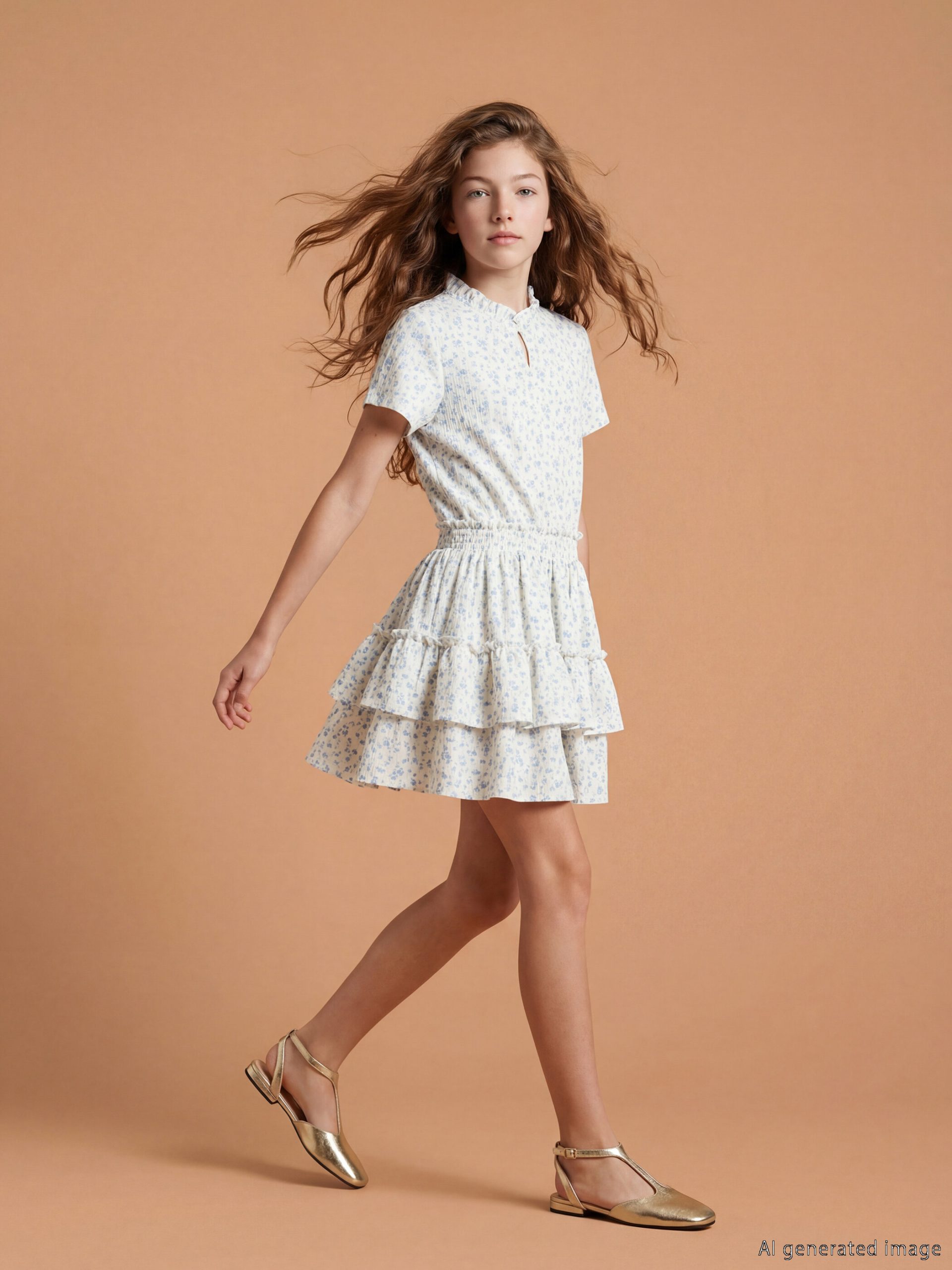 Crew Neck Floral Girls' Dress