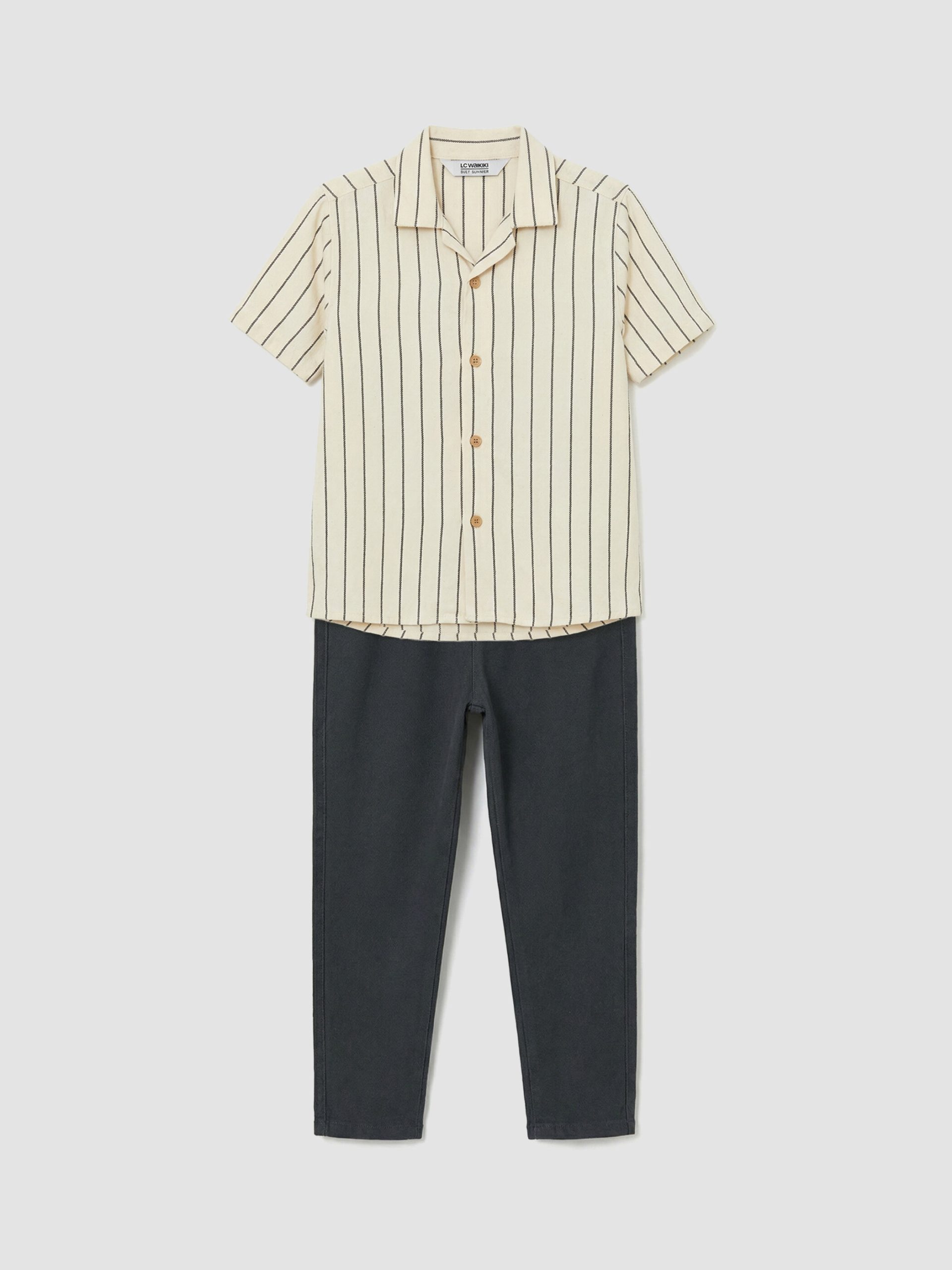 L_20261-S6BN19Z1-LE4_A.jpg Striped Short-Sleeve Boys' Shirt and Trousers. - Image 1